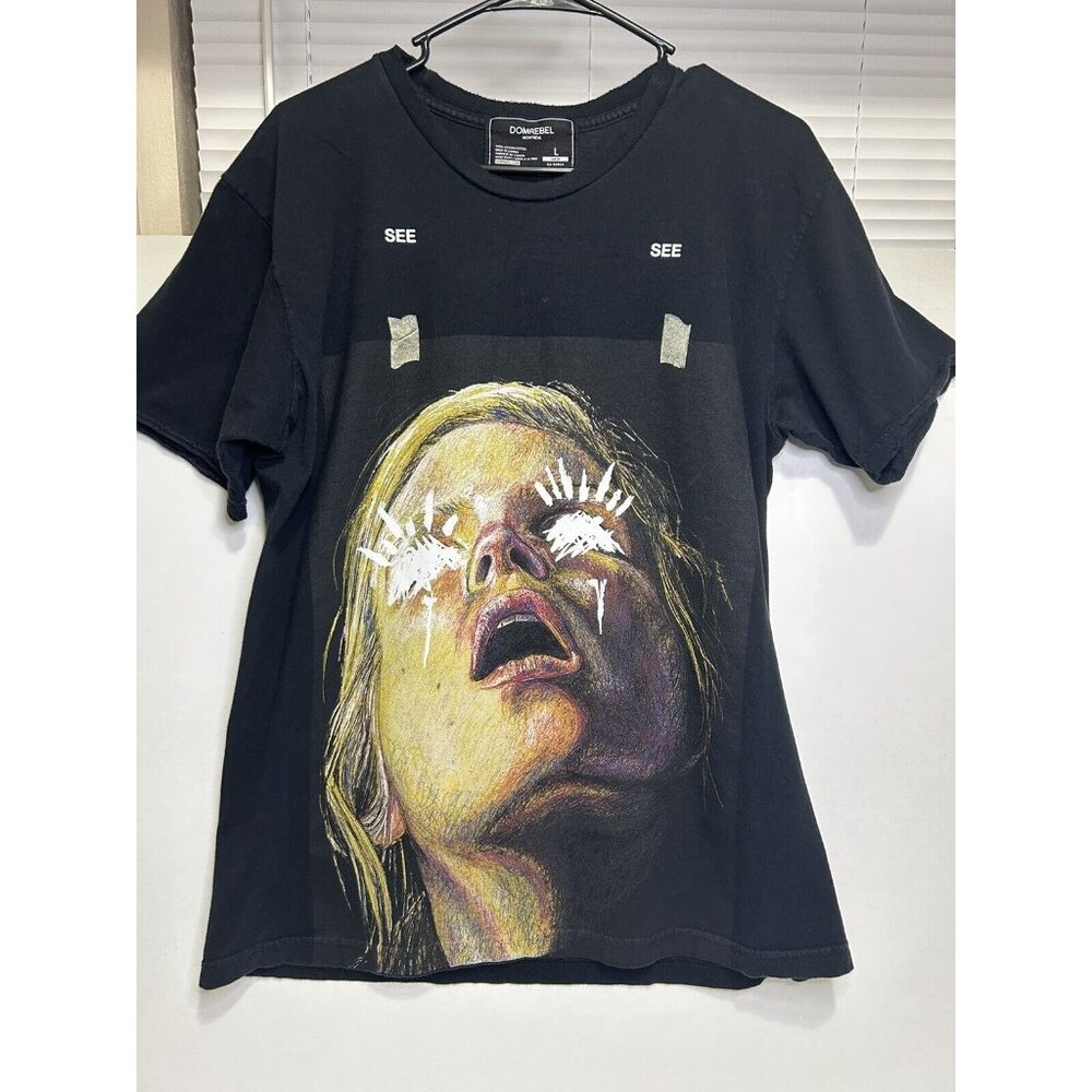 DOMREBEL T-shirt Blind Woman "SEE" Large Distressed Style Collar Double Sided